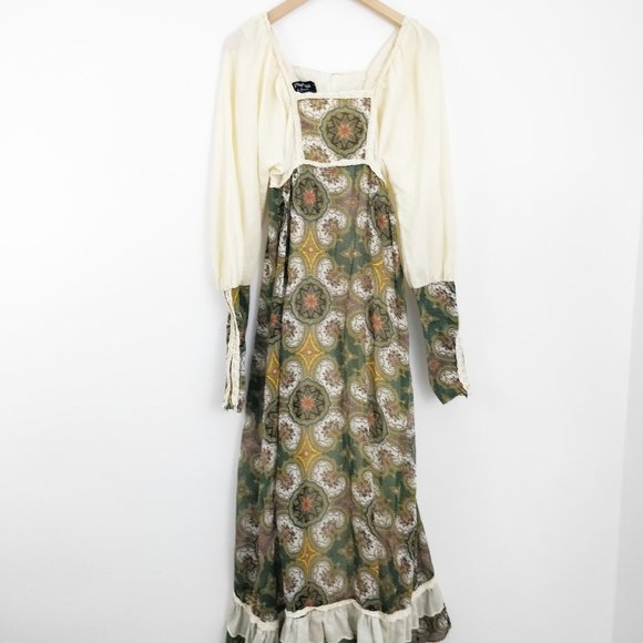 Gunne Sax Dresses & Skirts - Gunne Sax Green and Ivory Zipper Cuff Maxi Dress 7